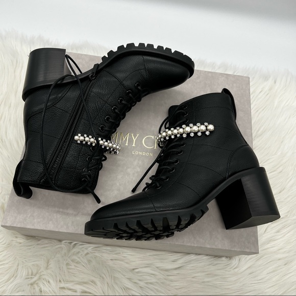 Jimmy Choo | Cruz Embellished Leather Combat Boots - Picture 10 of 14